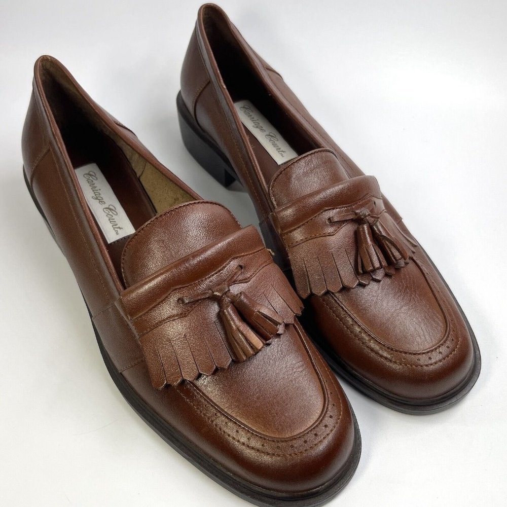 Vintage Carriage Court Mens Dress Shoes Brown Tassel Leather Loafers Sz US 8.5M